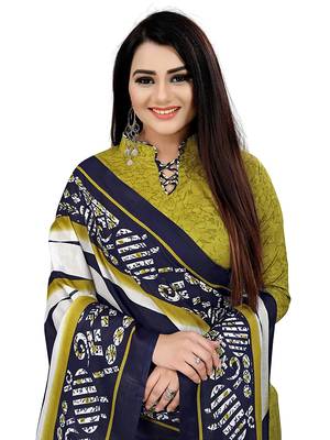 Green Women's Cotton Geometric Printed Unstitched Salwar Suit Material 2