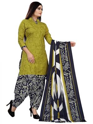 Green Women's Cotton Geometric Printed Unstitched Salwar Suit Material 3