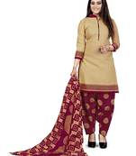 Beige Women's Cotton Geometric Printed Unstitched Salwar Suit Material