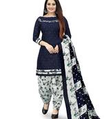 Blue Women's Cotton Geometric Printed Unstitched Salwar Suit Material