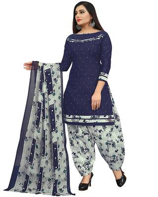 Blue Women's Cotton Geometric Printed Unstitched Salwar Suit Material 2
