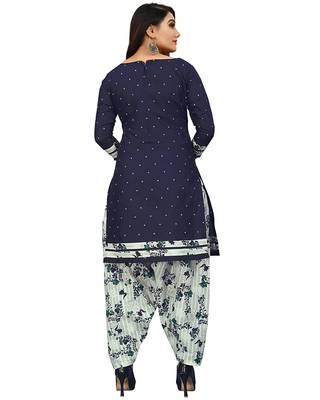 Blue Women's Cotton Geometric Printed Unstitched Salwar Suit Material 3