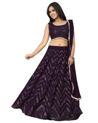 Wine thread and sequins embroidered faux georgette lehenga choli 1