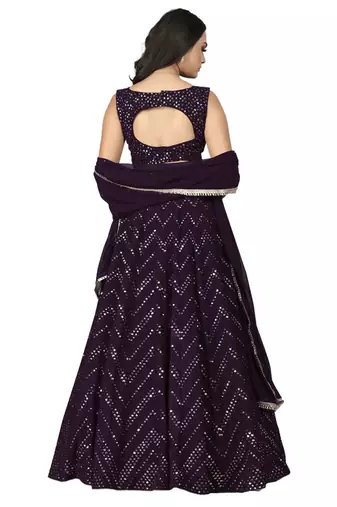 Wine thread and sequins embroidered faux georgette lehenga choli