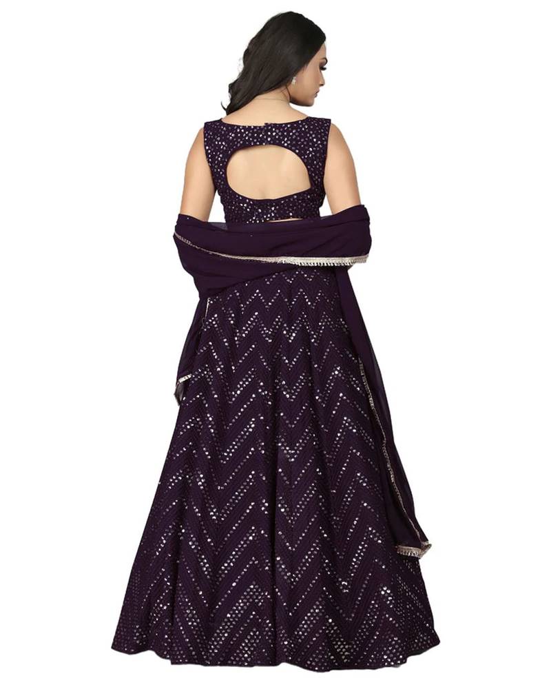Wine thread and sequins embroidered faux georgette lehenga choli