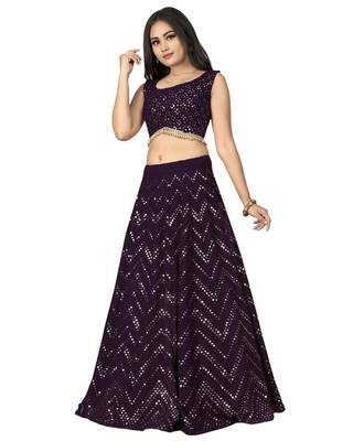 Wine thread and sequins embroidered faux georgette lehenga choli 3