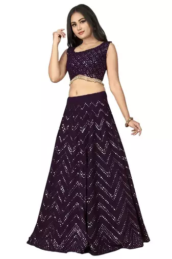 Wine thread and sequins embroidered faux georgette lehenga choli