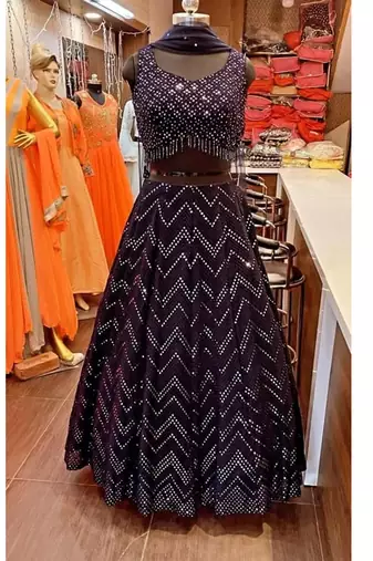 Wine thread and sequins embroidered faux georgette lehenga choli
