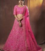 Pink embroidered art silk semi stitched lehenga