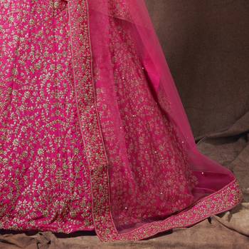 Pink embroidered art silk semi stitched lehenga 4