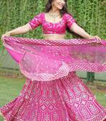 Pink Zari And Dori Embroidered Malai Satin Silk Indian Dress Wedding Lehenga Designs