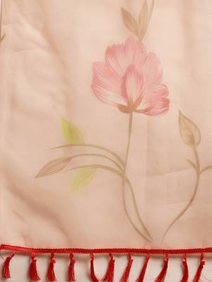 Women'S Peach Orange Organza Floral Printed Saree With Unstitched Blouse 4