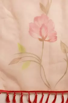 Women'S Peach Orange Organza Floral Printed Saree With Unstitched Blouse