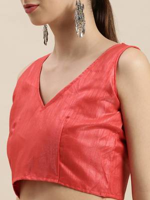 Women'S Peach Orange Organza Floral Printed Saree With Unstitched Blouse 5