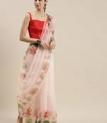 Kimisha Women's Off-White Organza Floral Printed Saree With Unstitched Blouse