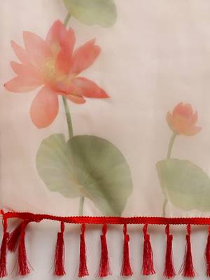 Kimisha Women's Off-White Organza Floral Printed Saree With Unstitched Blouse 5