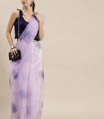 Kimisha Women'S Lavender Organza Floral Printed Saree With Unstitched Blouse