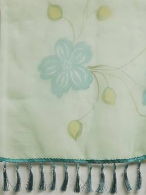 Kimisha Women'S Sea Green Organza Floral Printed Saree With Unstitched Blouse 4