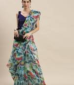 Women'S Multicolor Organza Printed Saree With Unstitched Blouse