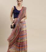 Multicolor Organza Printed Saree With Unstitched Blouse