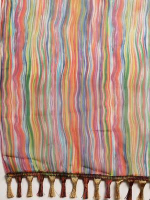 Multicolor Organza Printed Saree With Unstitched Blouse 4