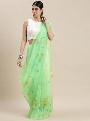 Multicolor Organza Printed Saree With Unstitched Blouse 1