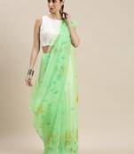 Multicolor Organza Printed Saree With Unstitched Blouse