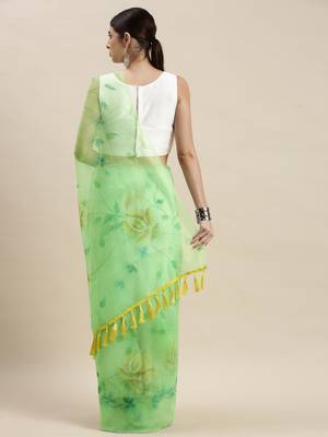 Multicolor Organza Printed Saree With Unstitched Blouse 2