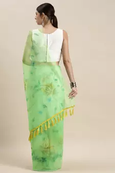 Multicolor Organza Printed Saree With Unstitched Blouse