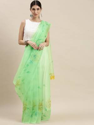 Multicolor Organza Printed Saree With Unstitched Blouse 3