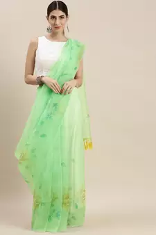 Multicolor Organza Printed Saree With Unstitched Blouse