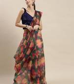 Kimisha Women'S Multicolor Organza Printed Saree With Unstitched Blouse