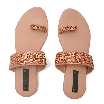 Peach Swarovski Women Vegan Leather Flat Slipper for women 1