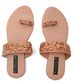 Peach Swarovski Women Vegan Leather Flat Slipper for women