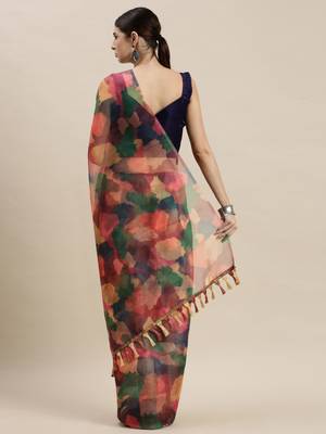 Kimisha Women'S Multicolor Organza Printed Saree With Unstitched Blouse 2