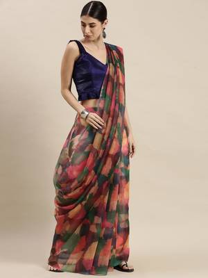 Kimisha Women'S Multicolor Organza Printed Saree With Unstitched Blouse 3