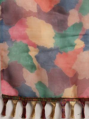 Kimisha Women'S Multicolor Organza Printed Saree With Unstitched Blouse 4