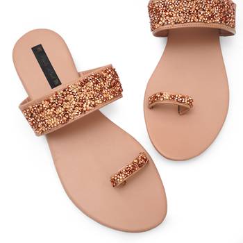 Peach Swarovski Women Vegan Leather Flat Slipper for women 3