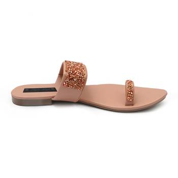 Peach Swarovski Women Vegan Leather Flat Slipper for women 4