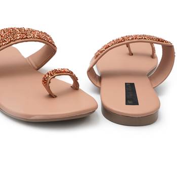 Peach Swarovski Women Vegan Leather Flat Slipper for women 5