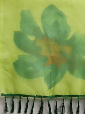 Lime Green Organza Printed Saree With Unstitched Blouse 5