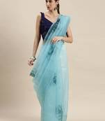 Kimisha Women'S Sky Blue Organza Printed Saree With Unstitched Blouse