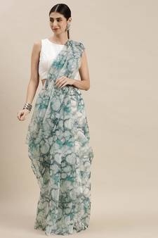 Women'S Multicolor Organza Printed Saree With Unstitched Blouse