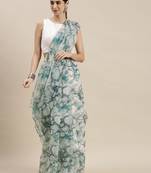 Women'S Multicolor Organza Printed Saree With Unstitched Blouse