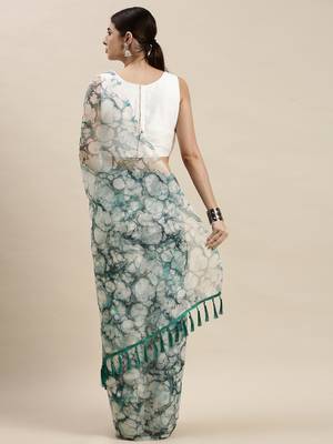 Women'S Multicolor Organza Printed Saree With Unstitched Blouse 2