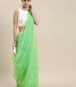 Kimisha Women's Light Green Organza Printed Saree With Unstitched Blouse