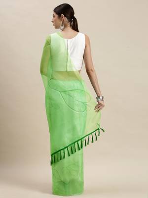 Kimisha Women's Light Green Organza Printed Saree With Unstitched Blouse 2