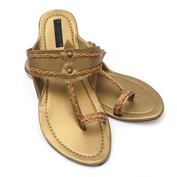 Gold Ethnic Vegan Leather Kolhapuri for women 4