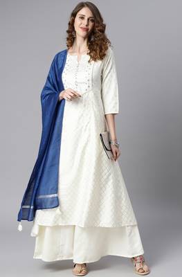 Off white foilage print faux silk salwar 2