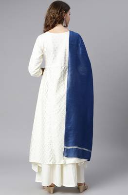 Off white foilage print faux silk salwar 3